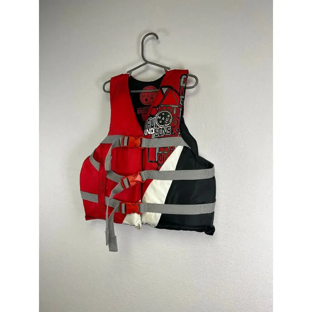 Maui and Sons Youth lifejacket red black Coast Guard approved 50–90‎ lb￼